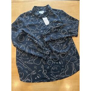Carmen Marc Valvo Women's Size M Button Up Shirt Top NWT Faces Silhouettes Cats